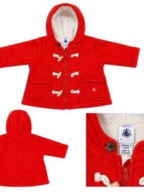 Petit Bateau Red Hooded Toggle Jacket 6m